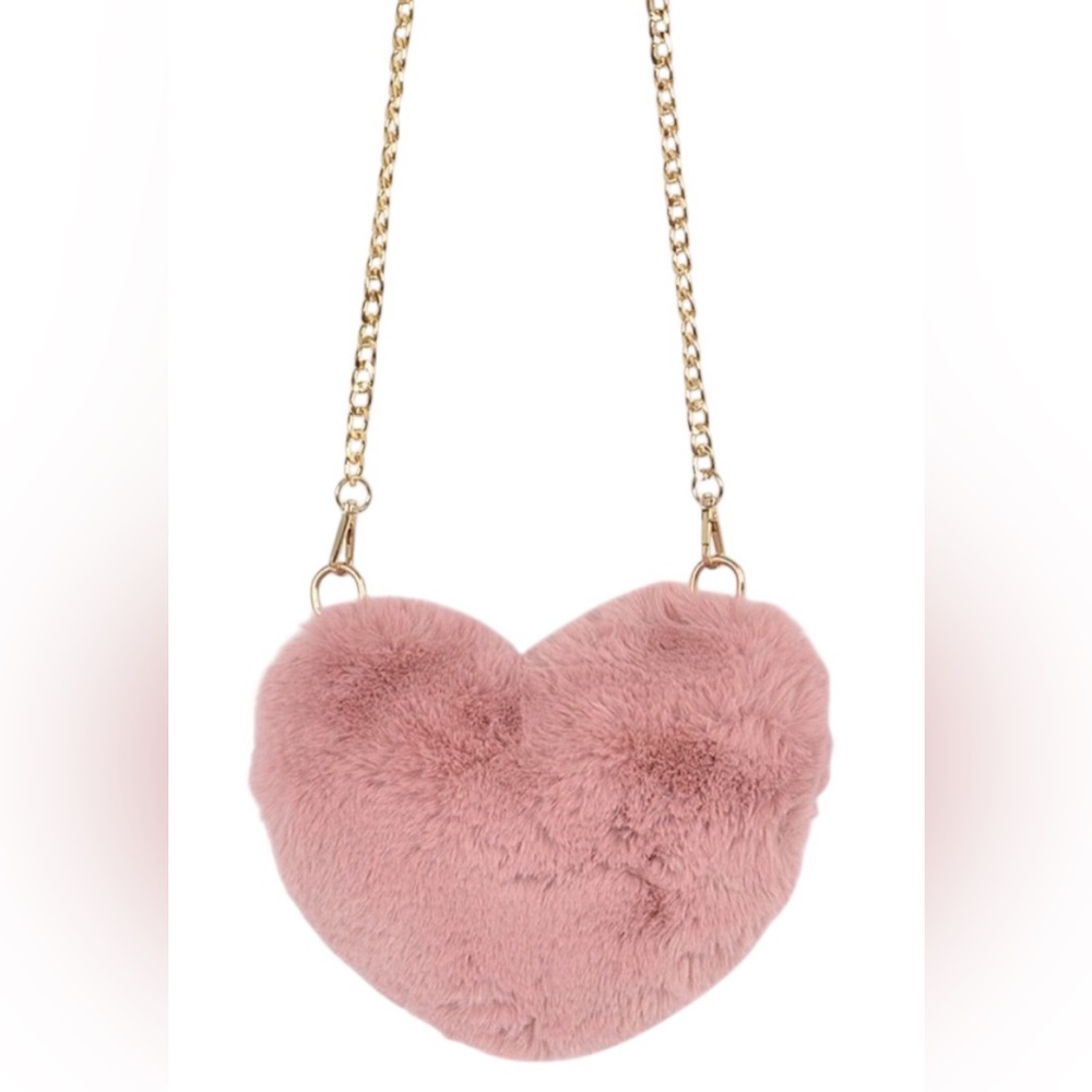 Pink Heart-Shaped Faux Fur Bag